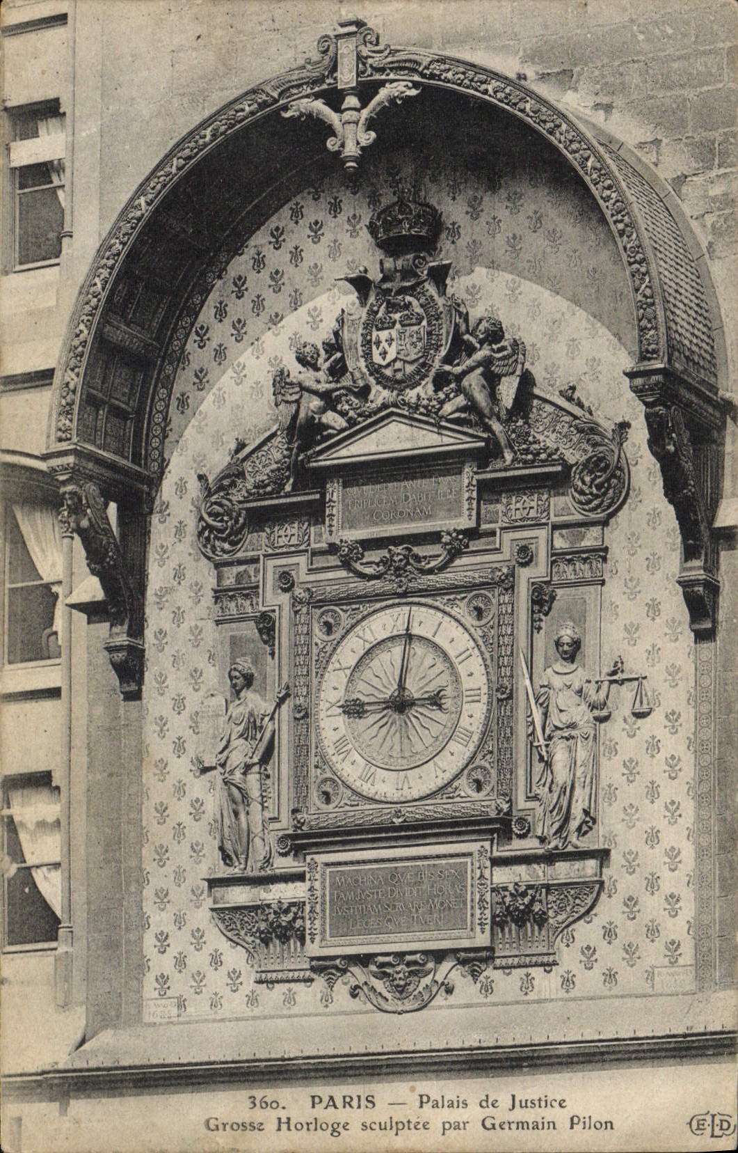 Postal Reloj París Tribunal de justicia Grande reloj tallado por Germano Pisón