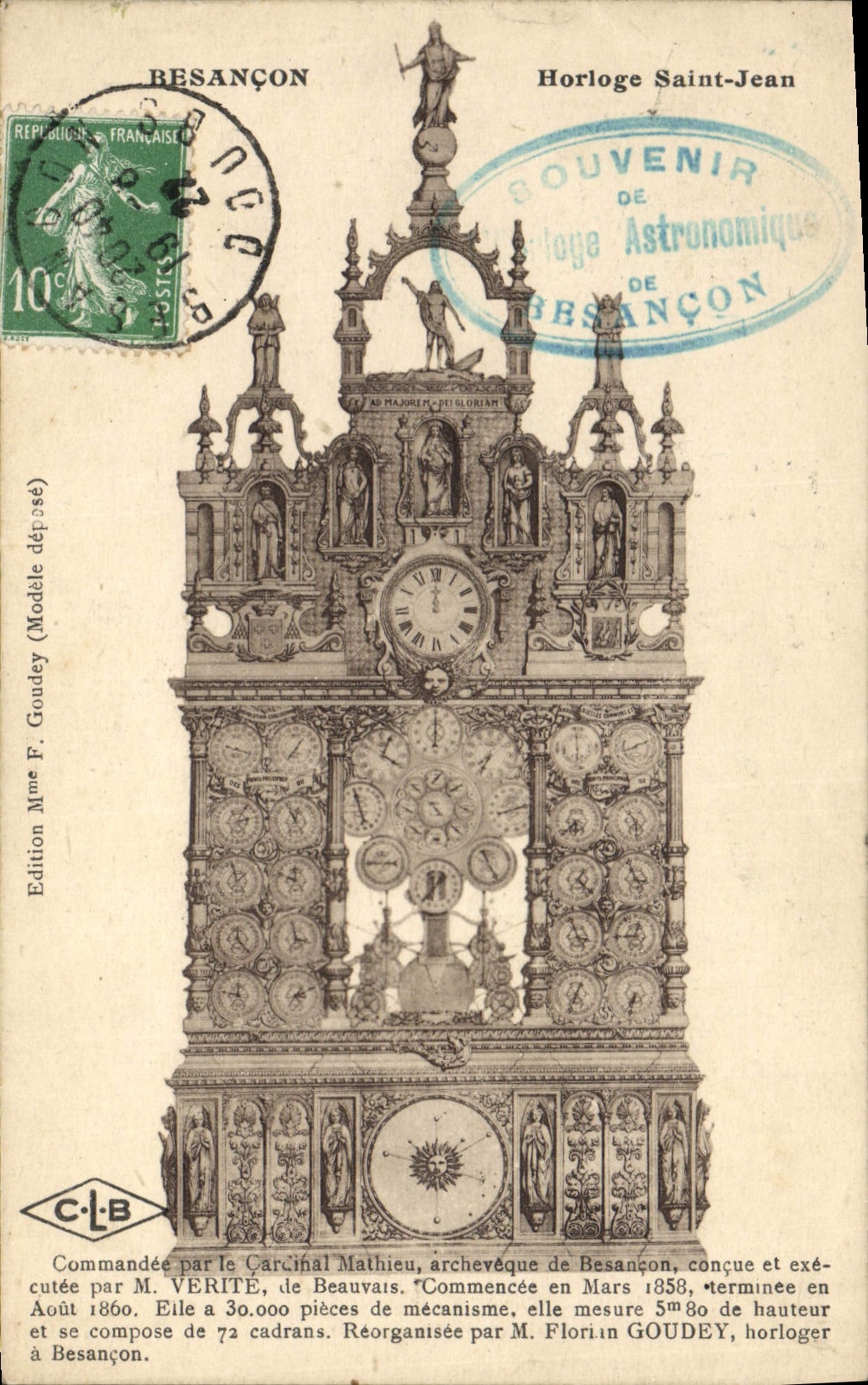 Postal Reloj Santo Jean Besançon