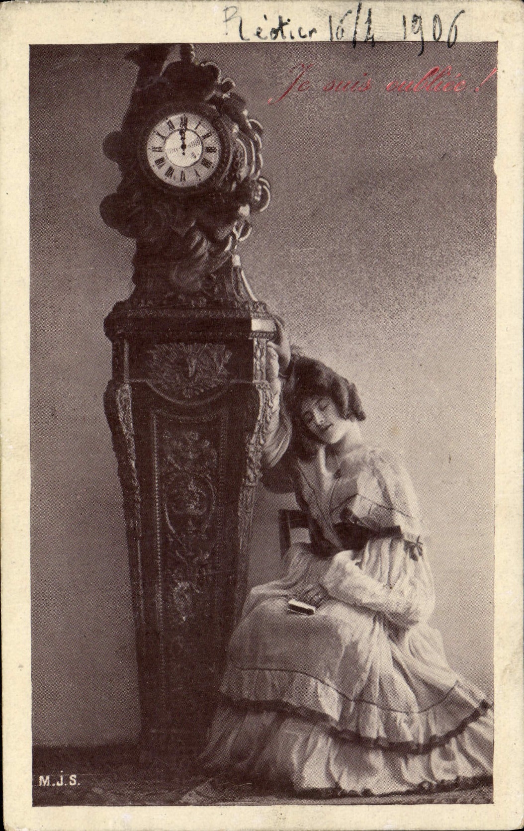 Vintage Postcard Clock Woman