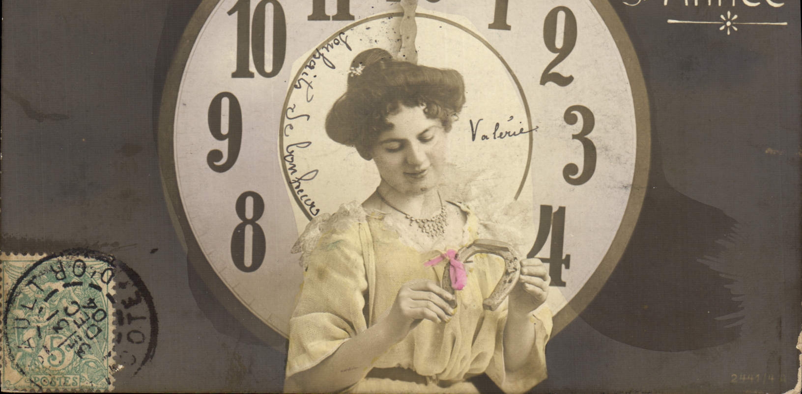 Vintage Postcard Fantasy Woman Clock