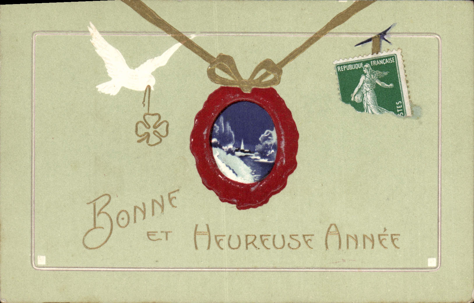 Vintage Postcard Fantasy Dove Happy new year