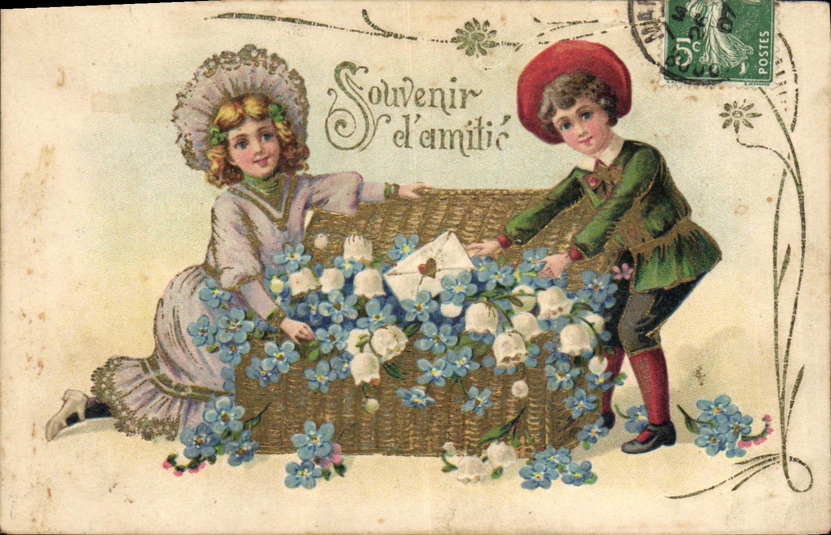 CPA Fantaisie Fleurs Enfants Muguet