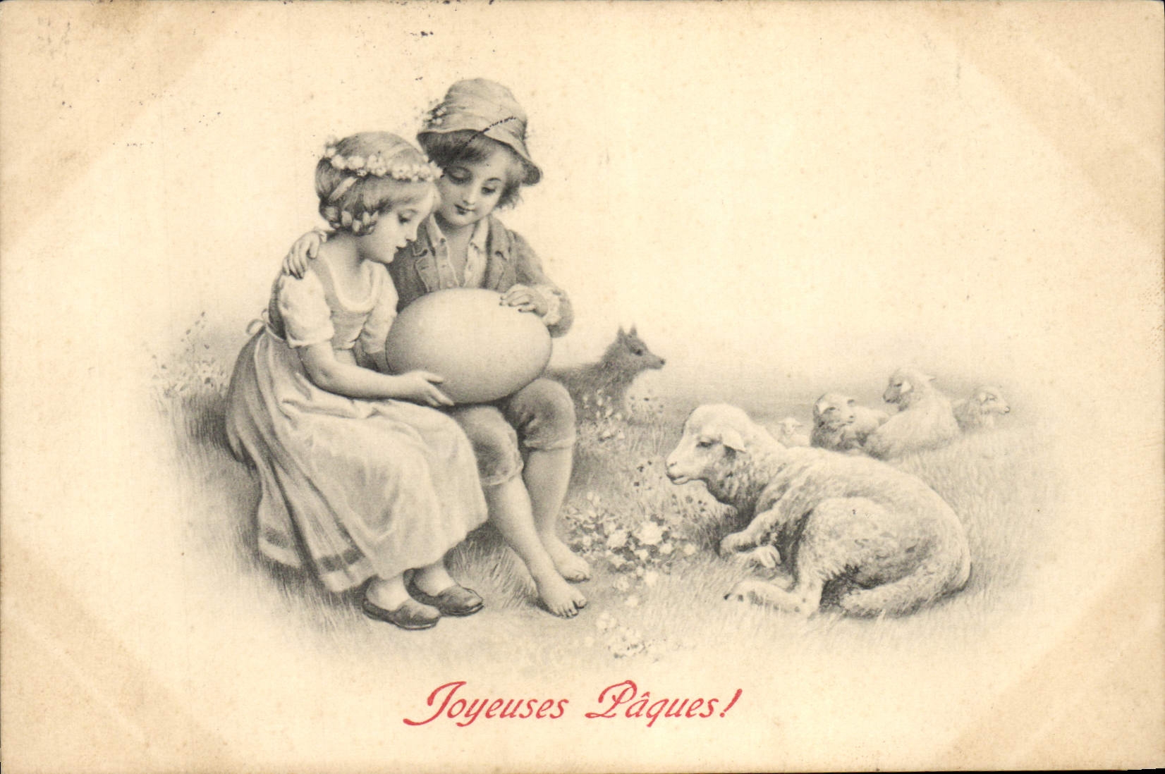 CPA Fantaisie Enfants Paques Agneau