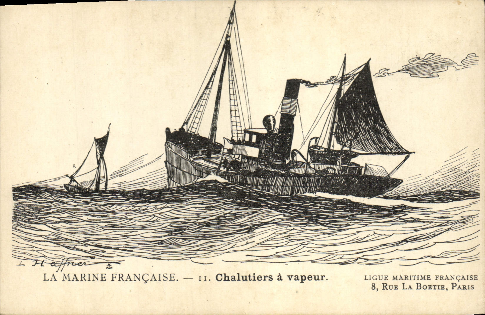 Postal Barco Ilustrador Haffner Barcos tiene vapor