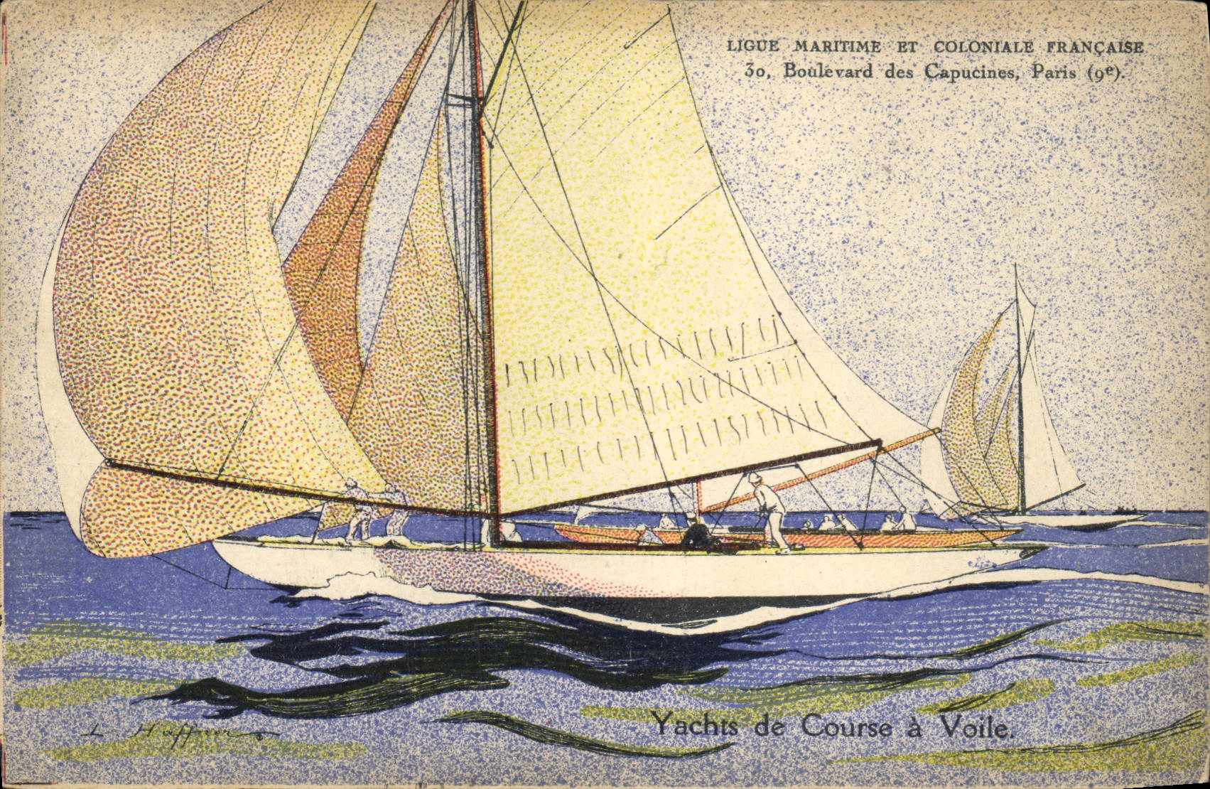 Postal Barco Ilustrador Haffner Yates de competición tiene vela