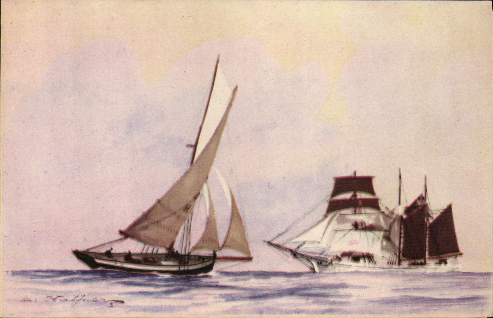 CPA Bateau Illustrateur Haffner Pilote et trois mats goelette