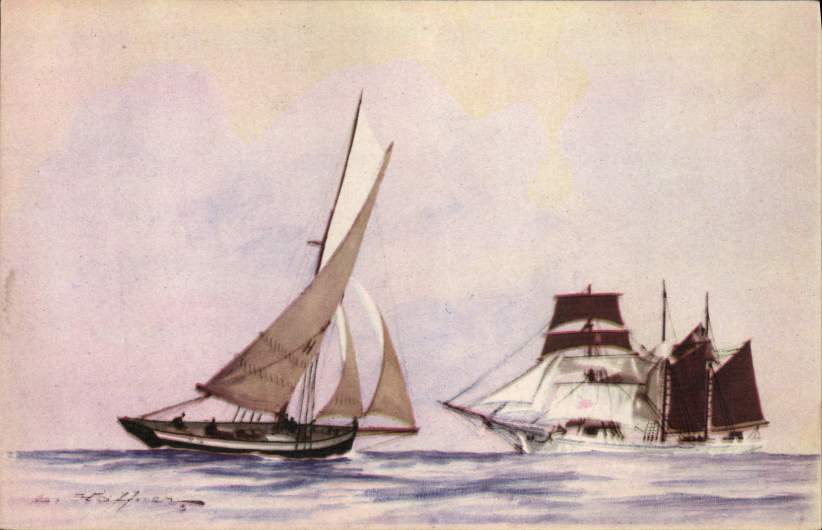 CPA Bateau Illustrateur Haffner Pilote et trois mats goelette