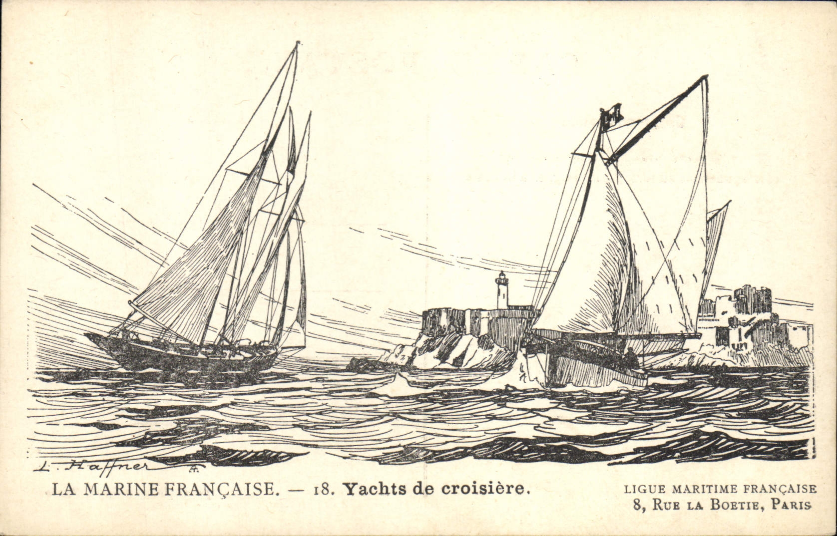 Vintage Postcard Boat Illustrator Haffner Yachts of cruising