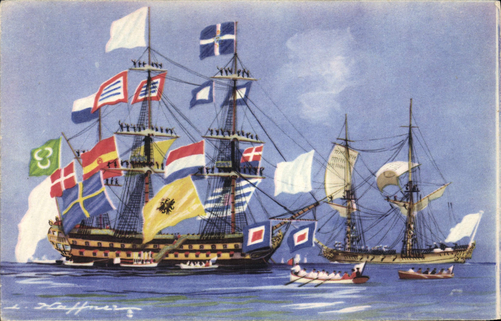 Vintage Postcard Boat Haffner Illustrator the great bulwark Sailing ships