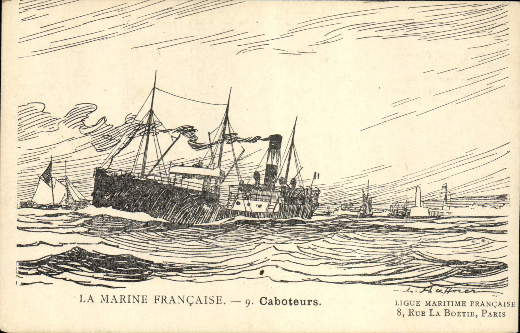 Vintage Postcard Boat Illustrator Haffner Coasters