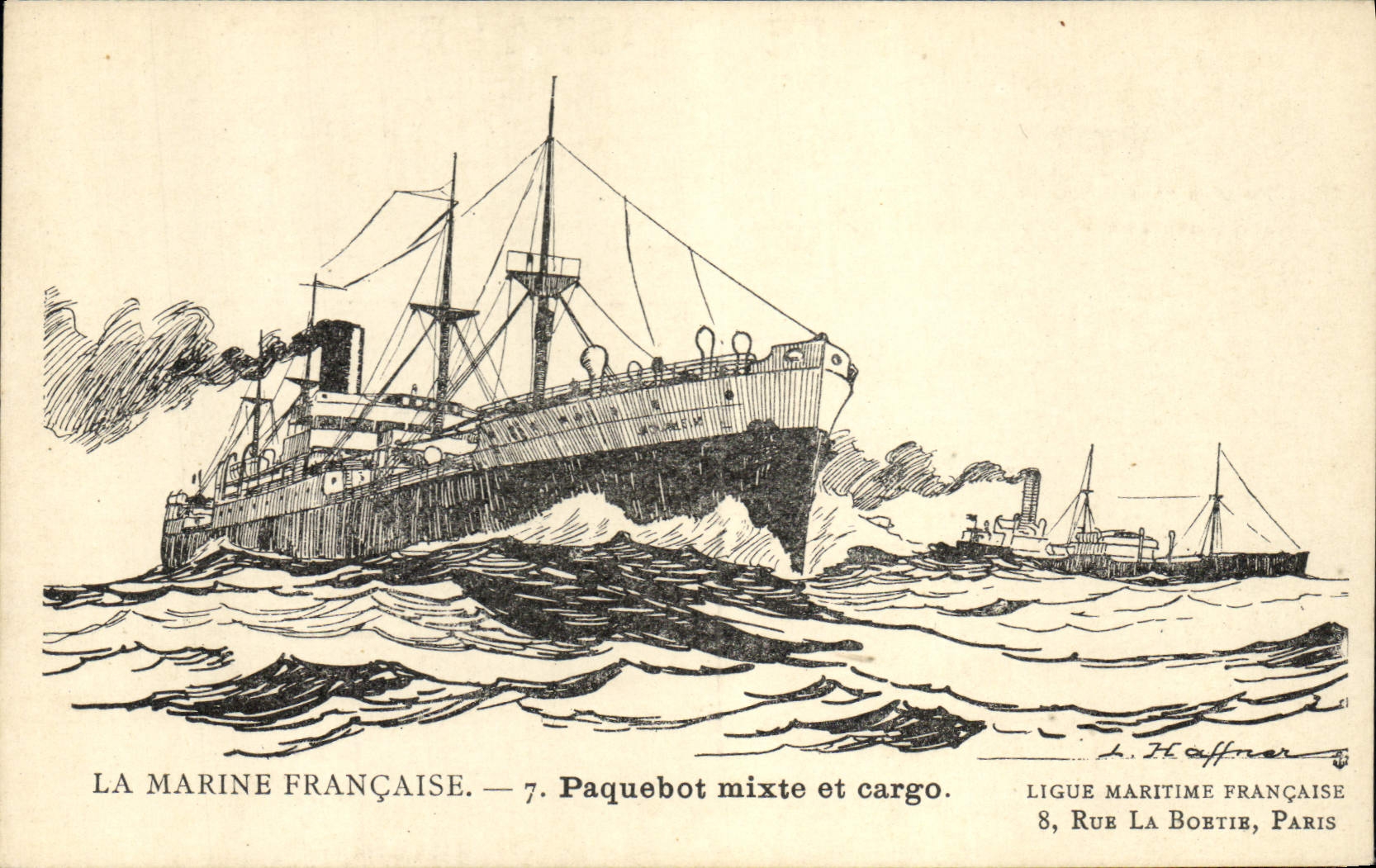 CPA Bateau Illustrateur Haffner Paquebot mixte et cargo