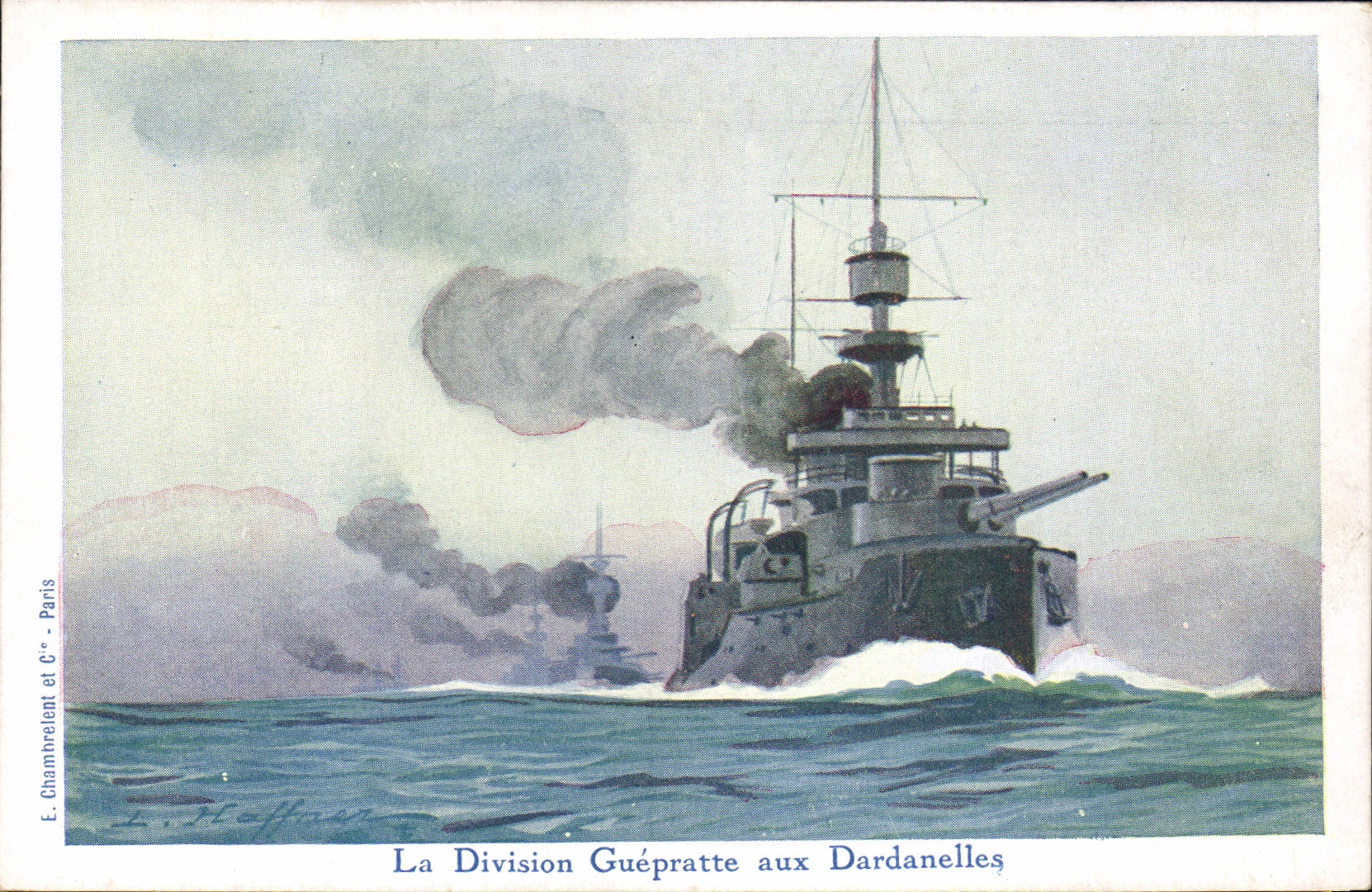 CPA Bateau Guerre Illustrateur Haffner La division Guepratte aux Dardanelles