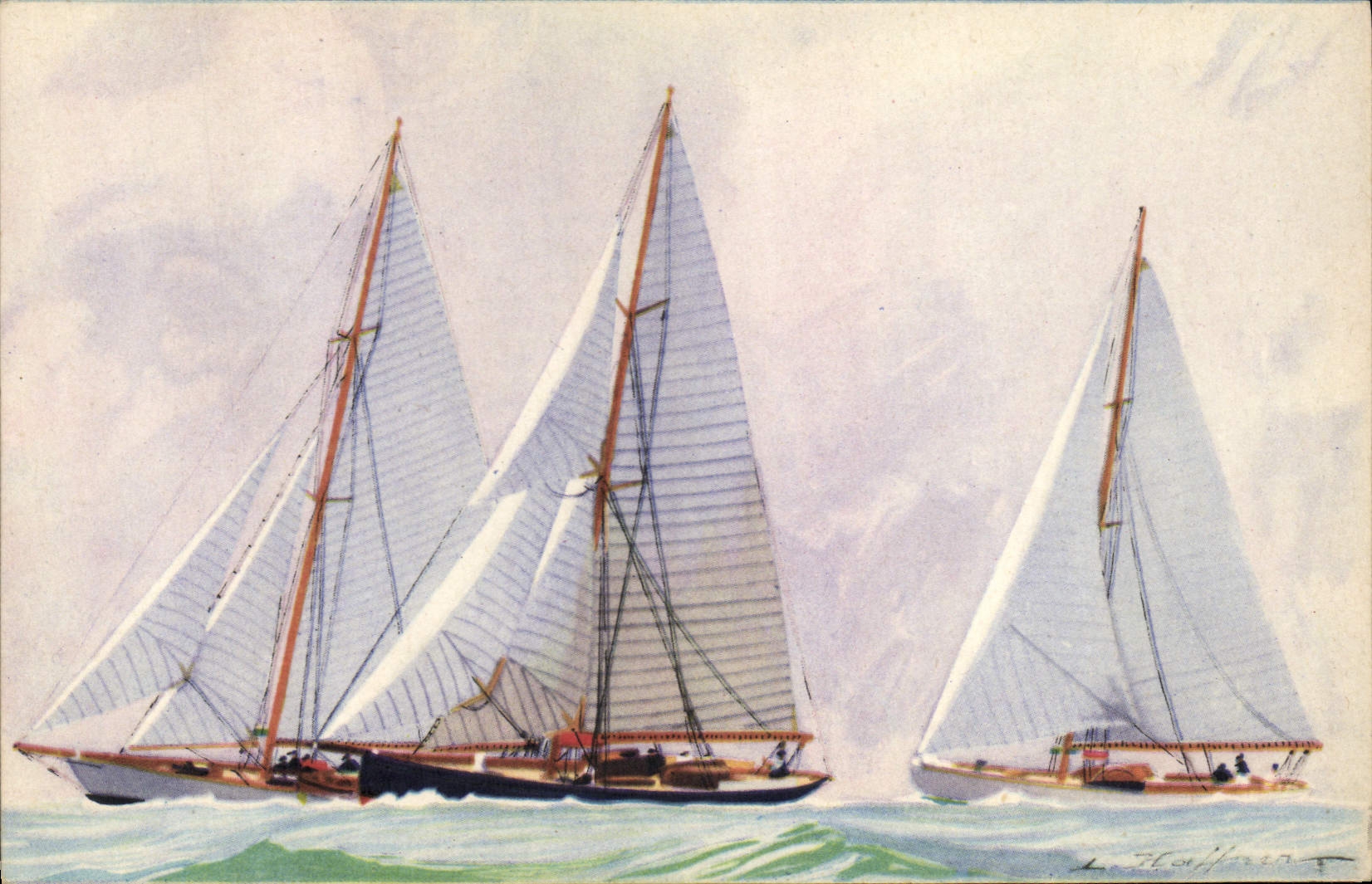 CPA Bateau Illustrateur Haffner Yachts de courses