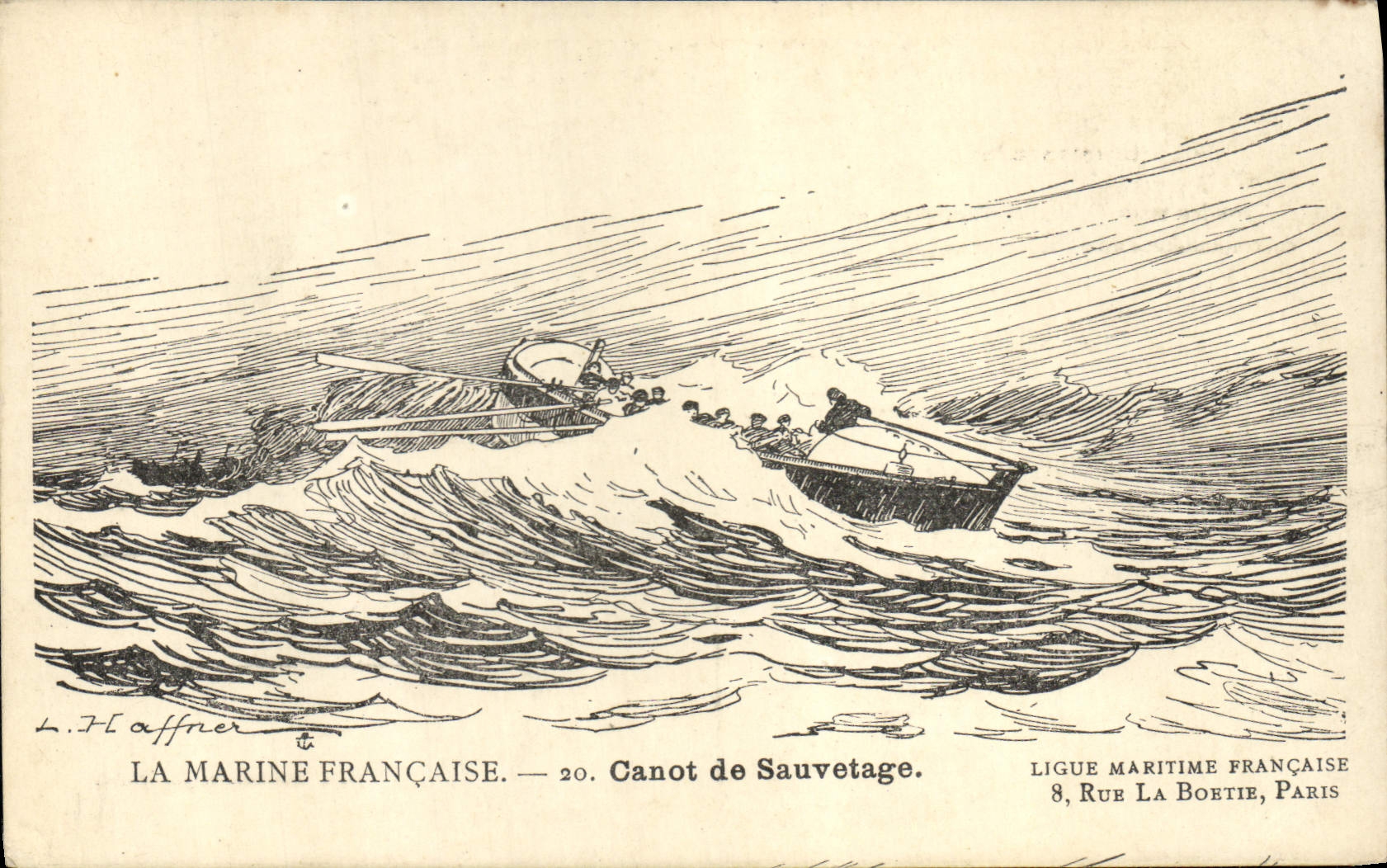 CPA Bateau Illustrateur Haffner Canot de sauvetage
