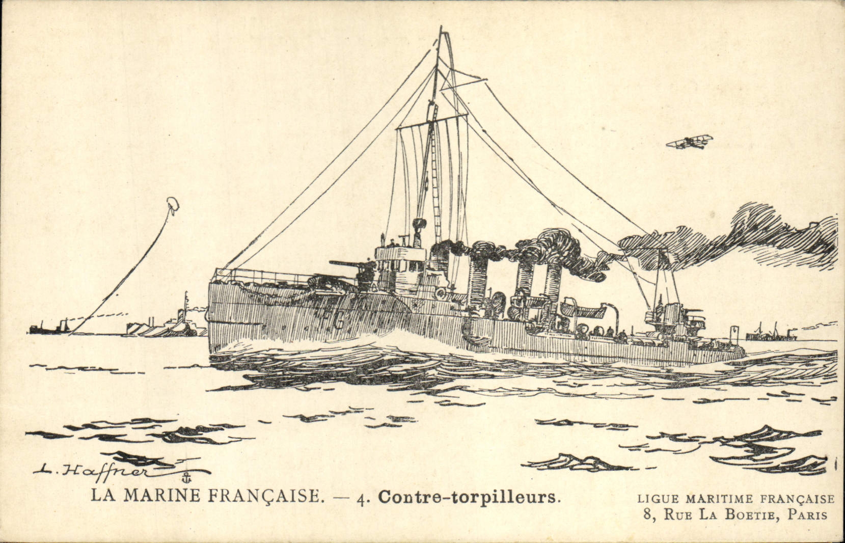 Vintage Postcard Boat War Haffner Illustrator Against destroyers
