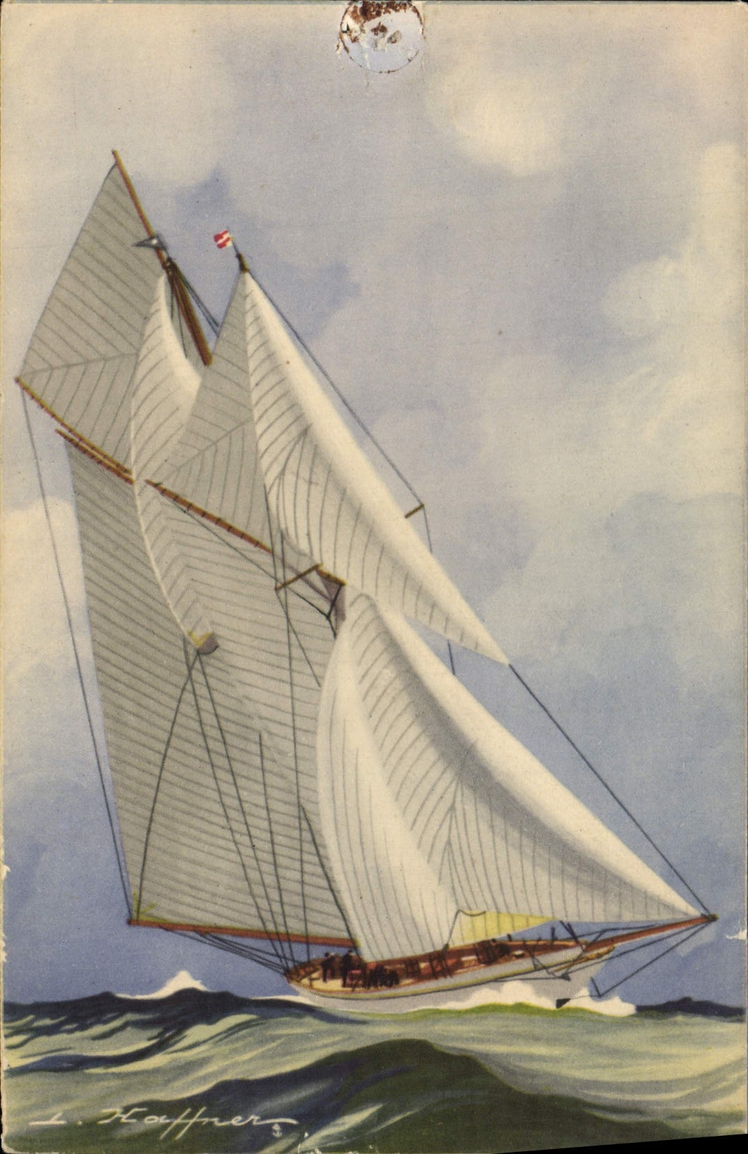 CPA Bateau Illustrateur Haffner Goelette latine