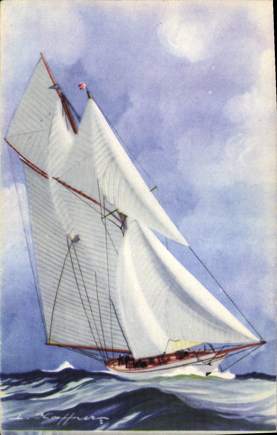 Vintage Postcard Boat Illustrator Haffner Latin Schooner of the big class
