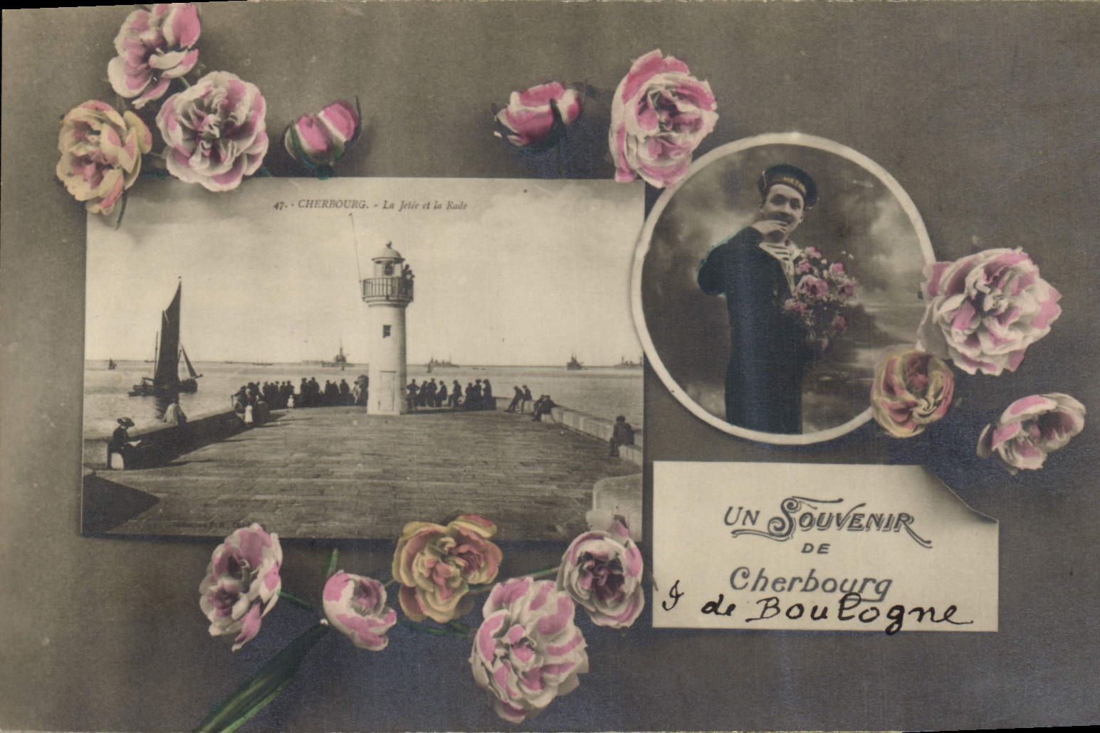 CPA Phare Cherbourg La jetee et la rade