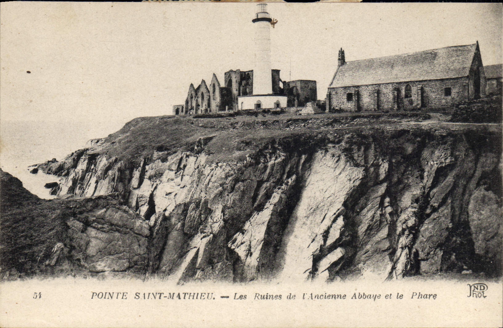 Vintage Postcard Phare Points Holy Mathieu the ruins of the old abbey and the headlight