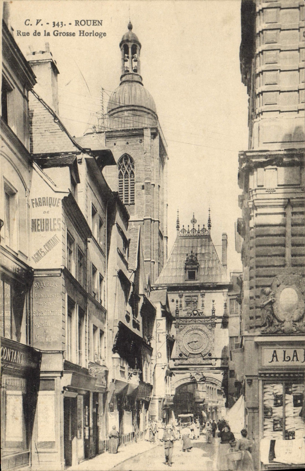 Vintage Postcard Clock Rouen Street of the Large clock