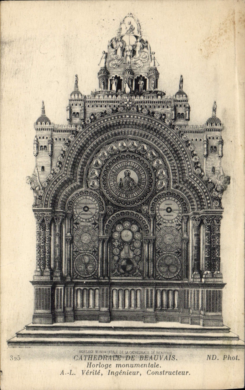 Vintage Postcard Cathedral Clock of Beauvais monumental Clock