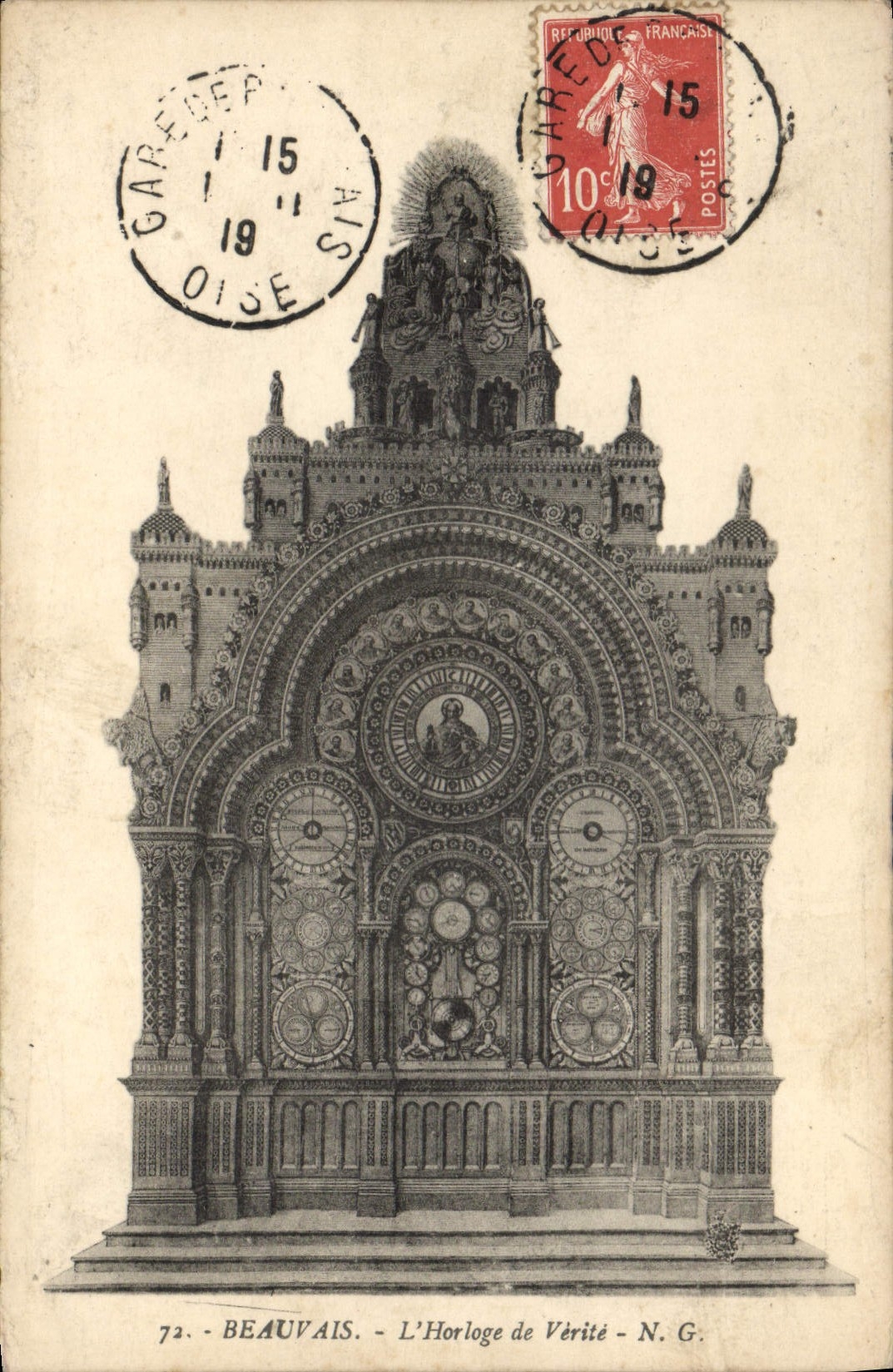 Vintage Postcard Beauvais Clock the Clock of Truth
