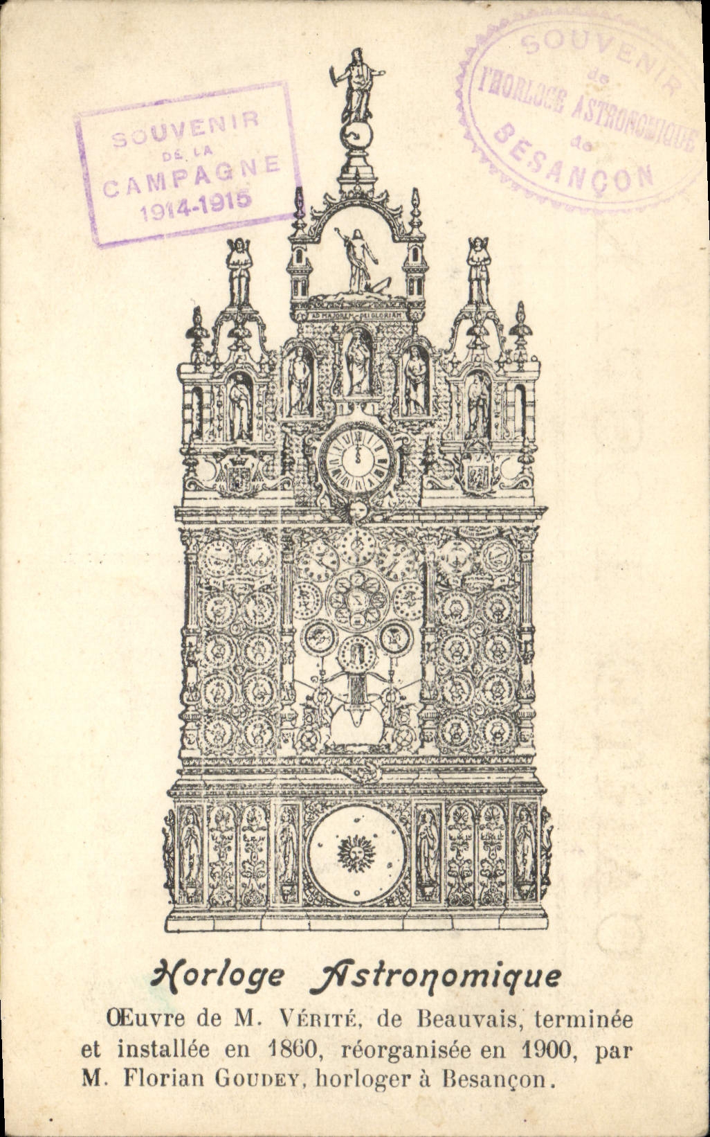 Astronomical Vintage Postcard Clock Beauvais Truth