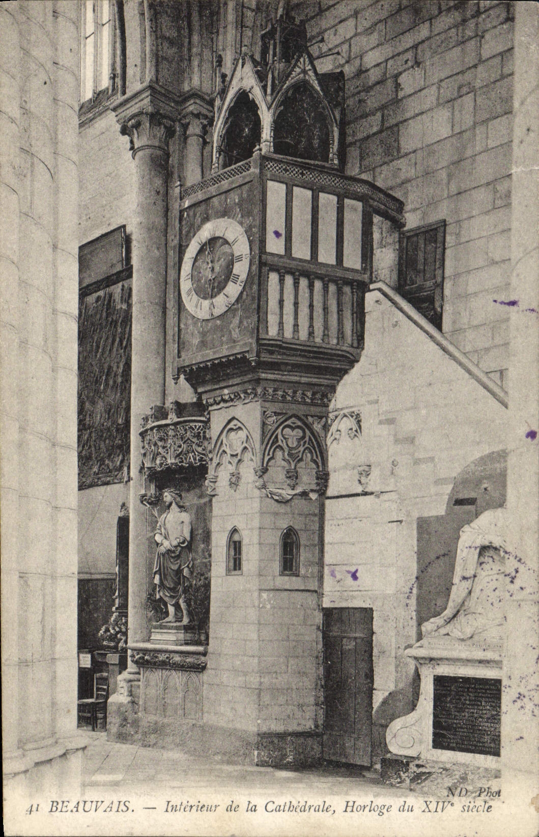 Vintage Postcard Interior Beauvais Clock of the cathedral Clock of 14th