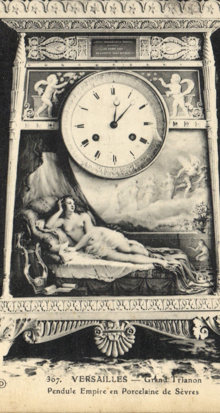 Postal Reloj Versalles Gran Trianon Péndulo Imperio en porcelana de Sepada