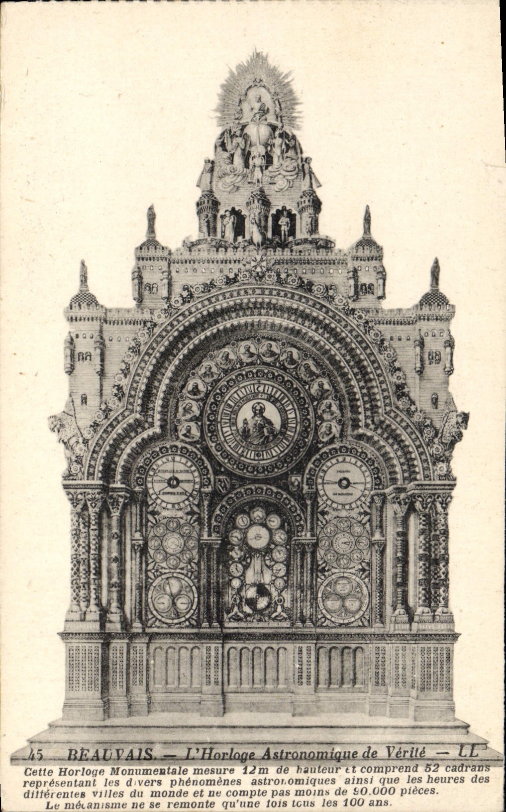 Astronomical Vintage Postcard Clock of the Beauvais city