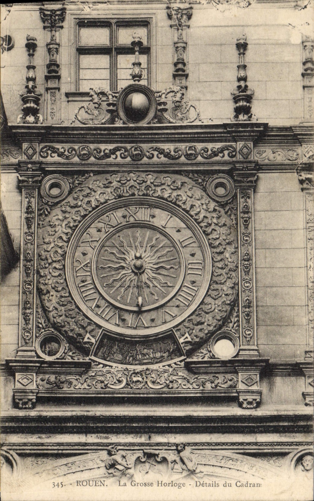 Vintage Postcard Gross Clock Details of the Rouen dial