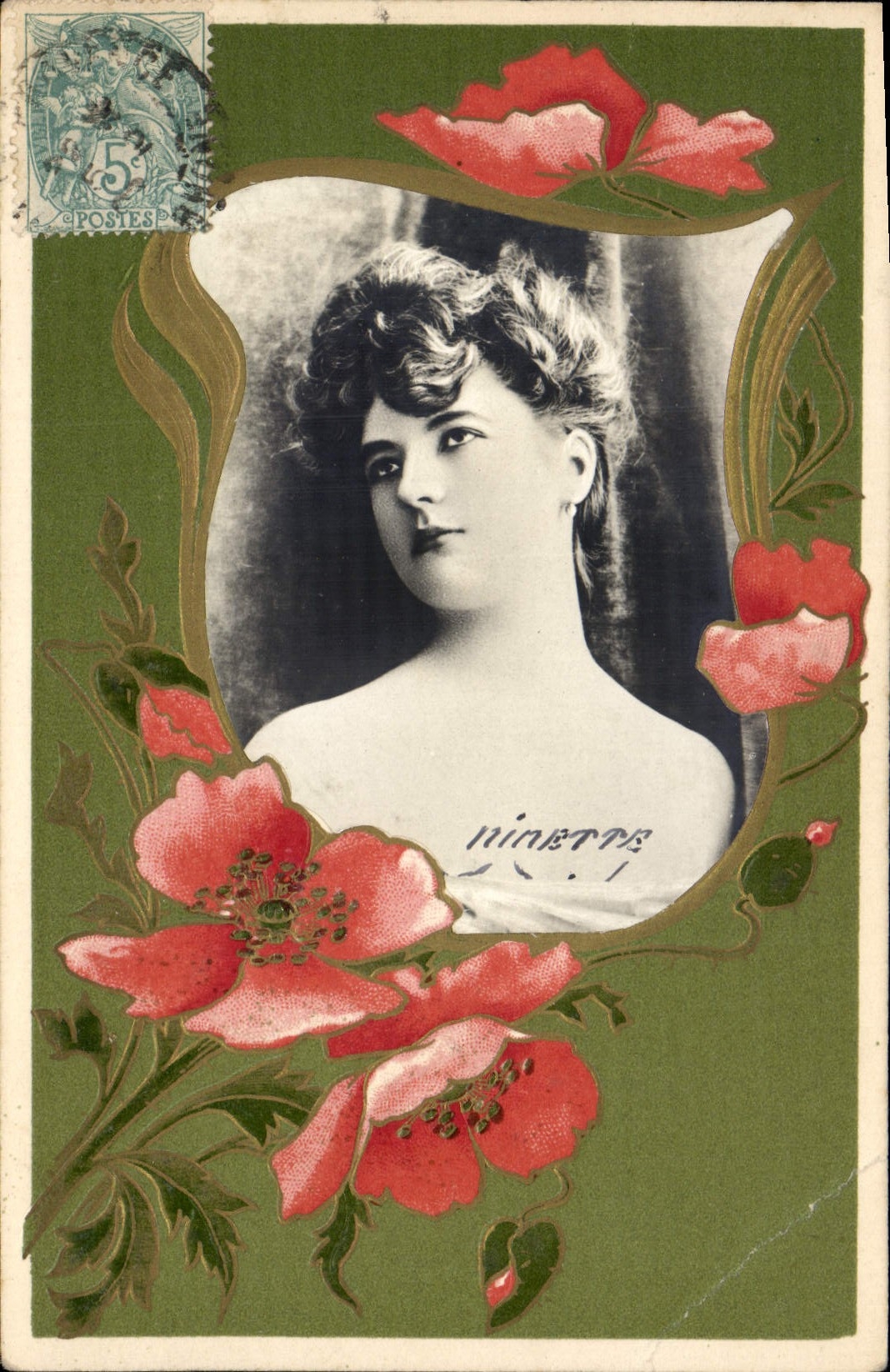 Vintage Postcard Fantasy Flowers Nimette Woman