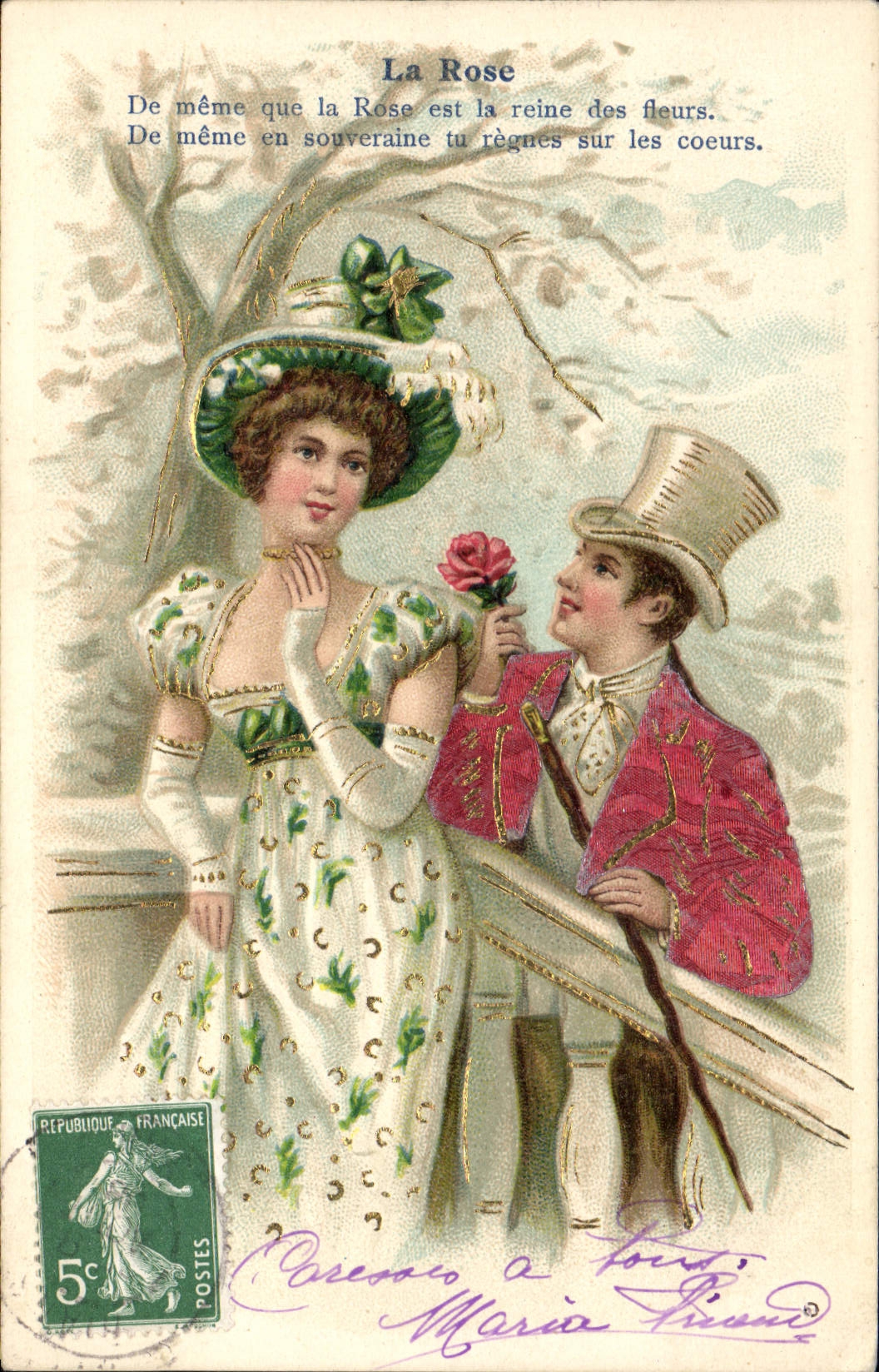 Vintage Postcard Fantasy Flowers the Rose Woman