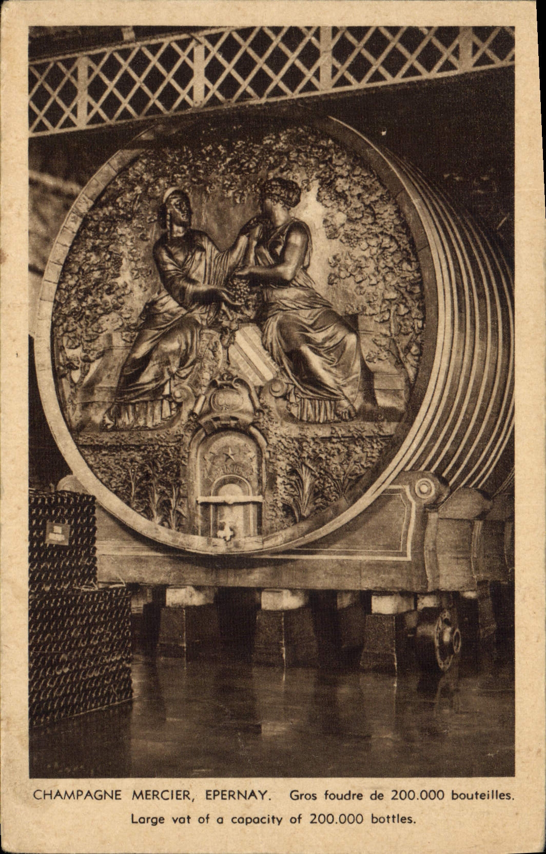 Postal Folclore Vino Vendimia Champaña Mercero Epernay Grande rayo