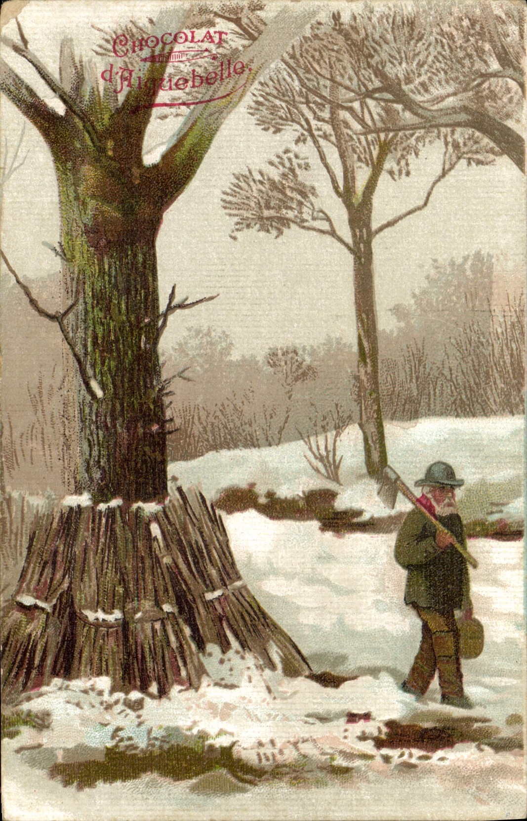 Vintage Postcard Publicity Chocolate of Aiguebelle Logger