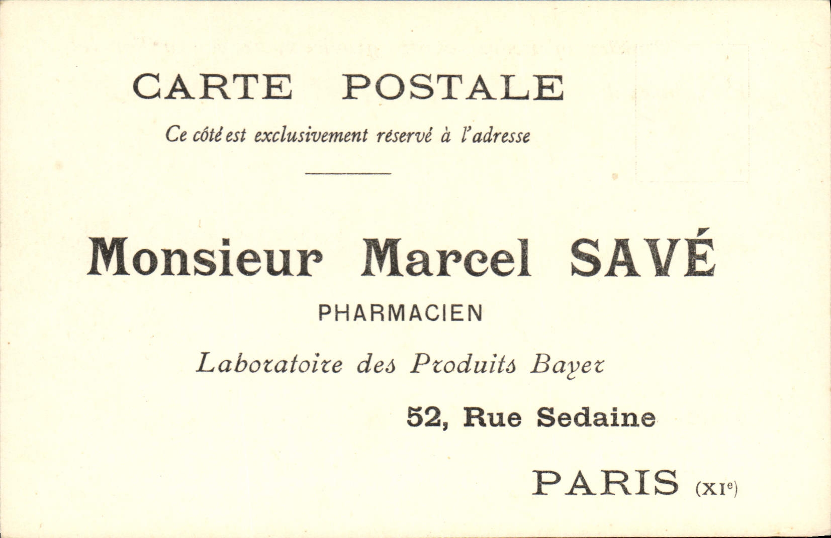 CPA Publicite Marcel Save Pharmacien Laboratoires des Produits Bayer Paris 11eme