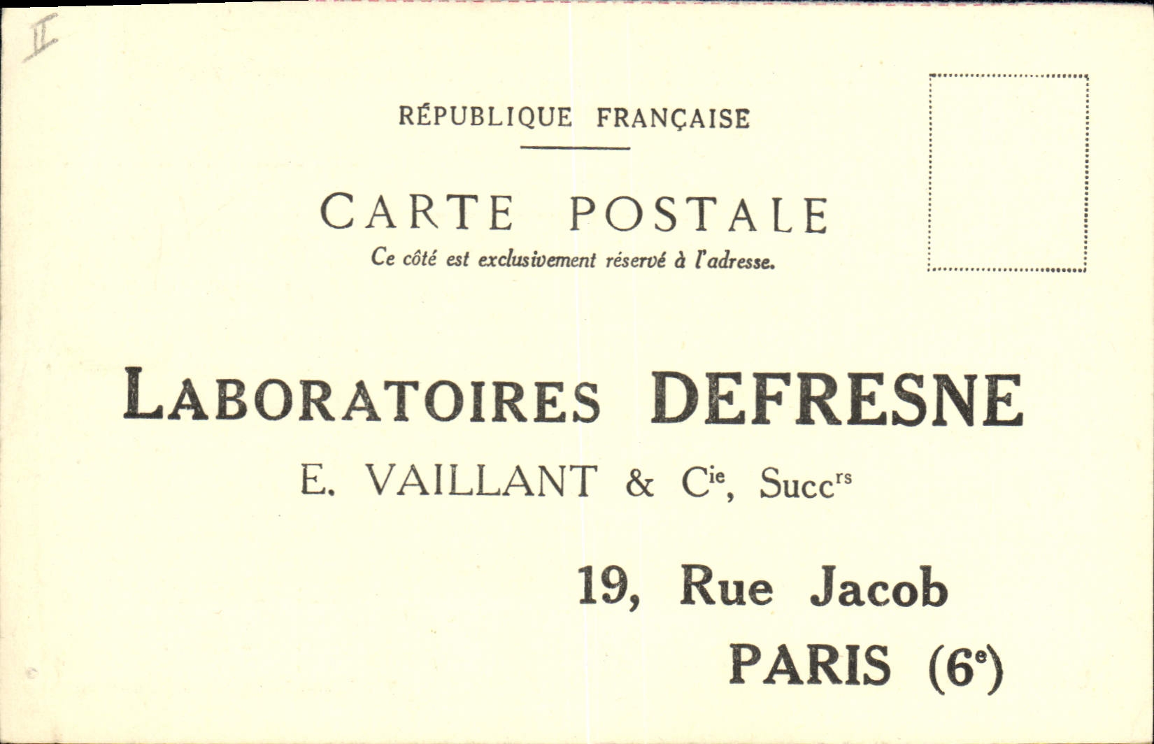 Postal Publicidad Laboratorios 6.o Defresne Audaz Rue Jacon París