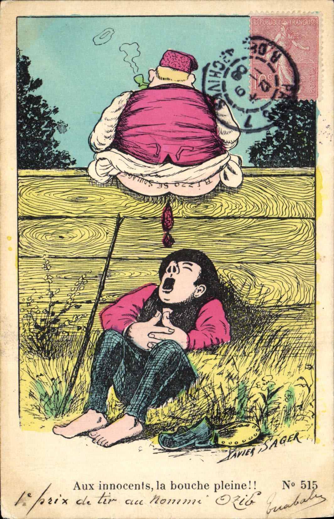 Vintage Postcard Fantasy Illustrator Xavier Sager With innocent the full mouth