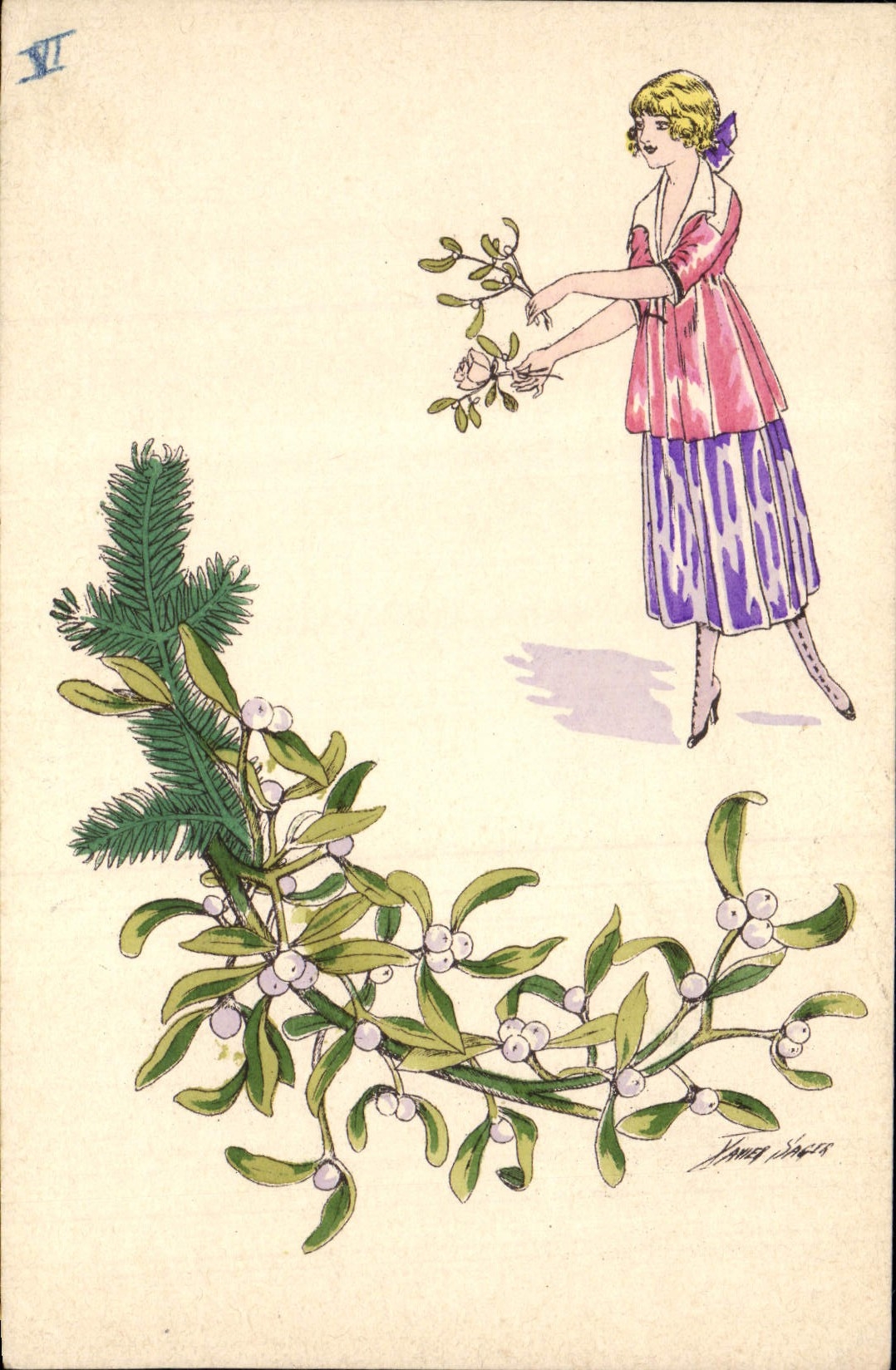 Vintage Postcard Fantasy Illustrator Xavier Sager Woman