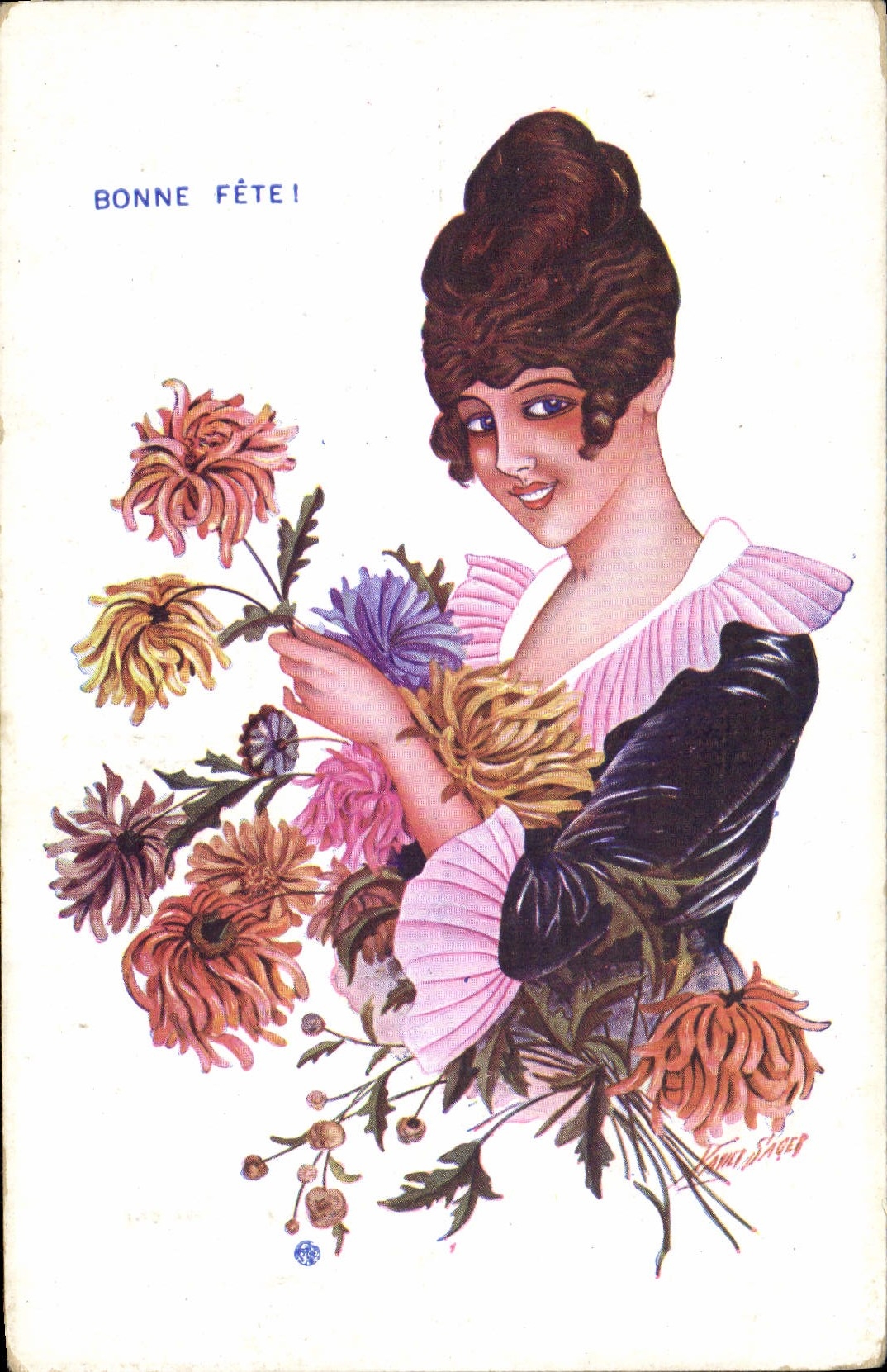 Vintage Postcard Fantaisie Illustrator Xavier Sager Femme Good celebrates