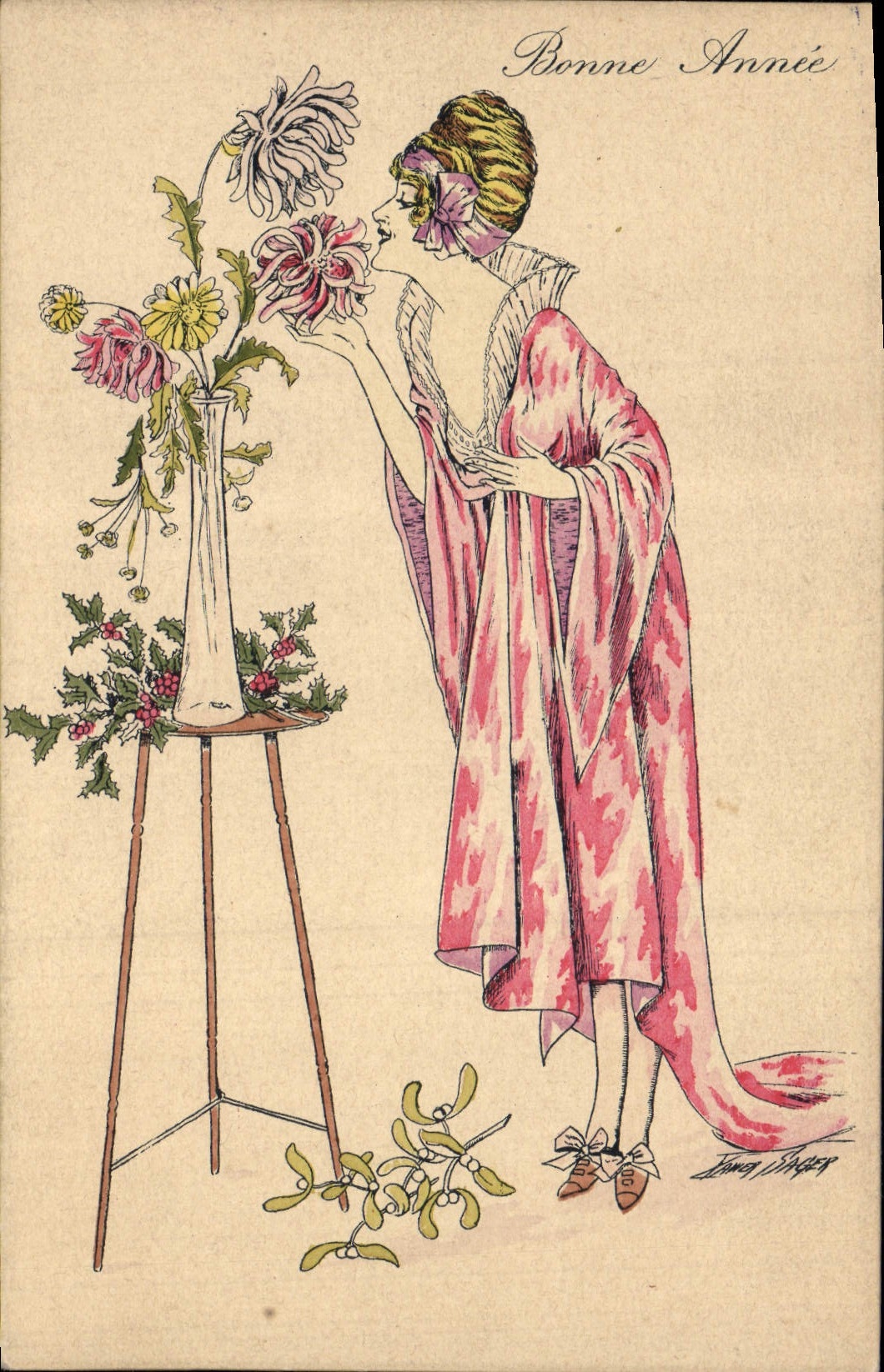 Vintage Postcard Fantasy Illustrator Xavier Sager Woman Bonen year