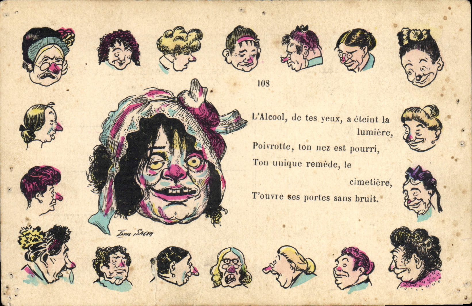 Vintage Postcard Fantaisie Illustrator Xavier Sager Femme alcohol extinguished the light