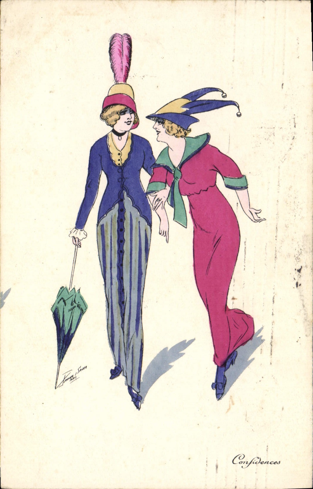 Vintage Postcard Fantasy Illustrator Xavier Sager Women Confidences