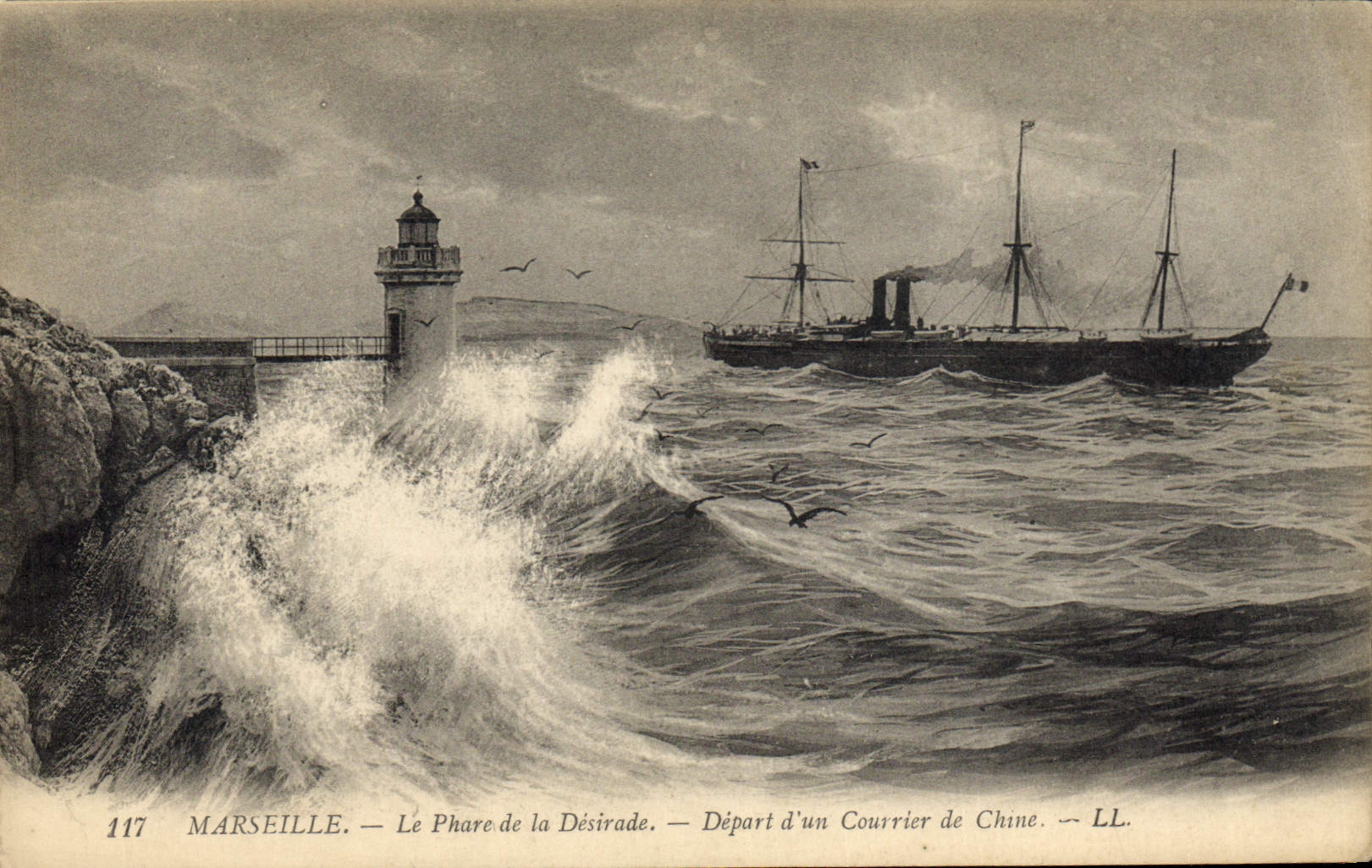 CPA Phare de la Desirade Depart d'un courrier de Chine Bateau China