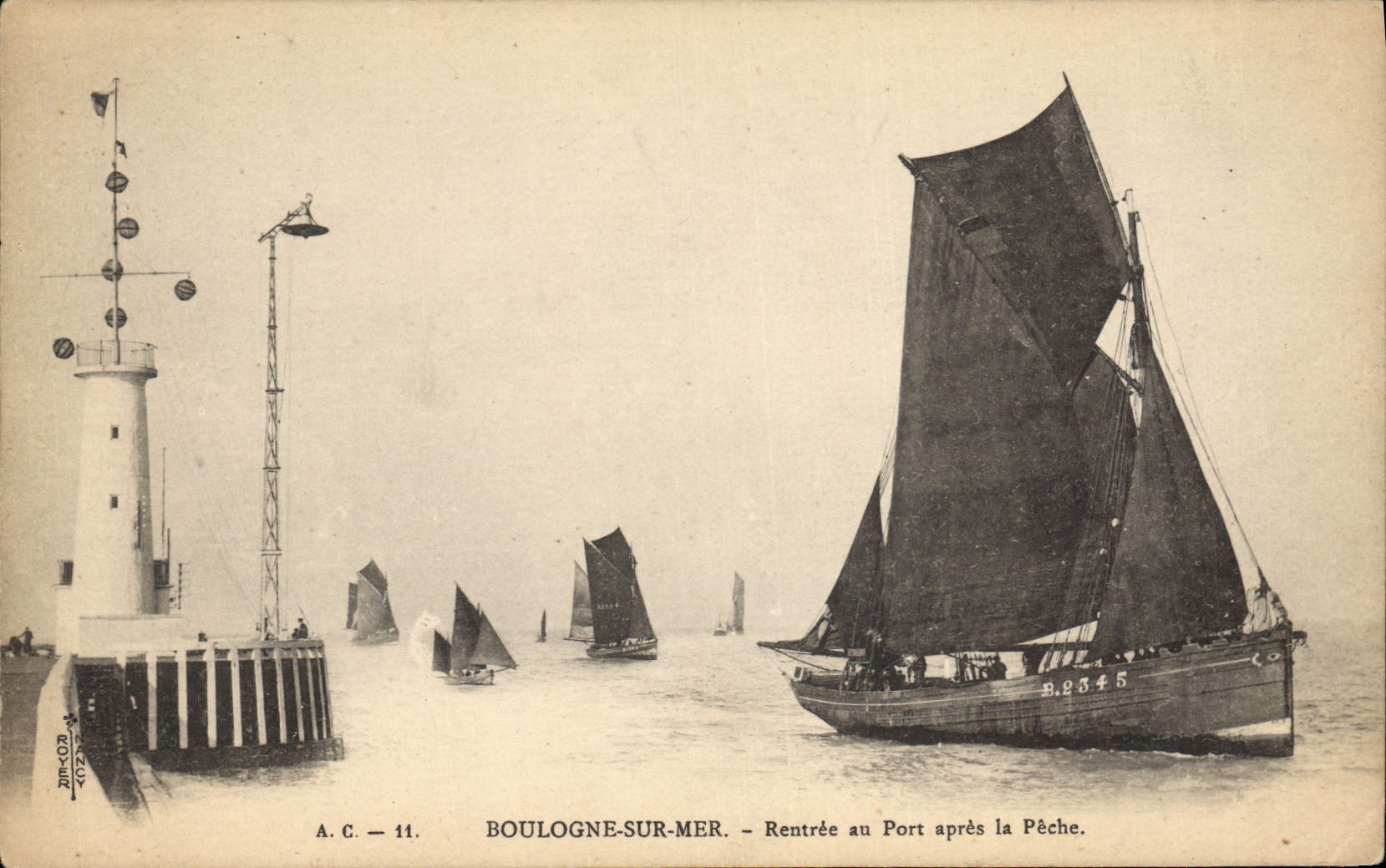 Vintage Postcard Boulogne Headlight on Sea Sunken to the port after the sin Boat