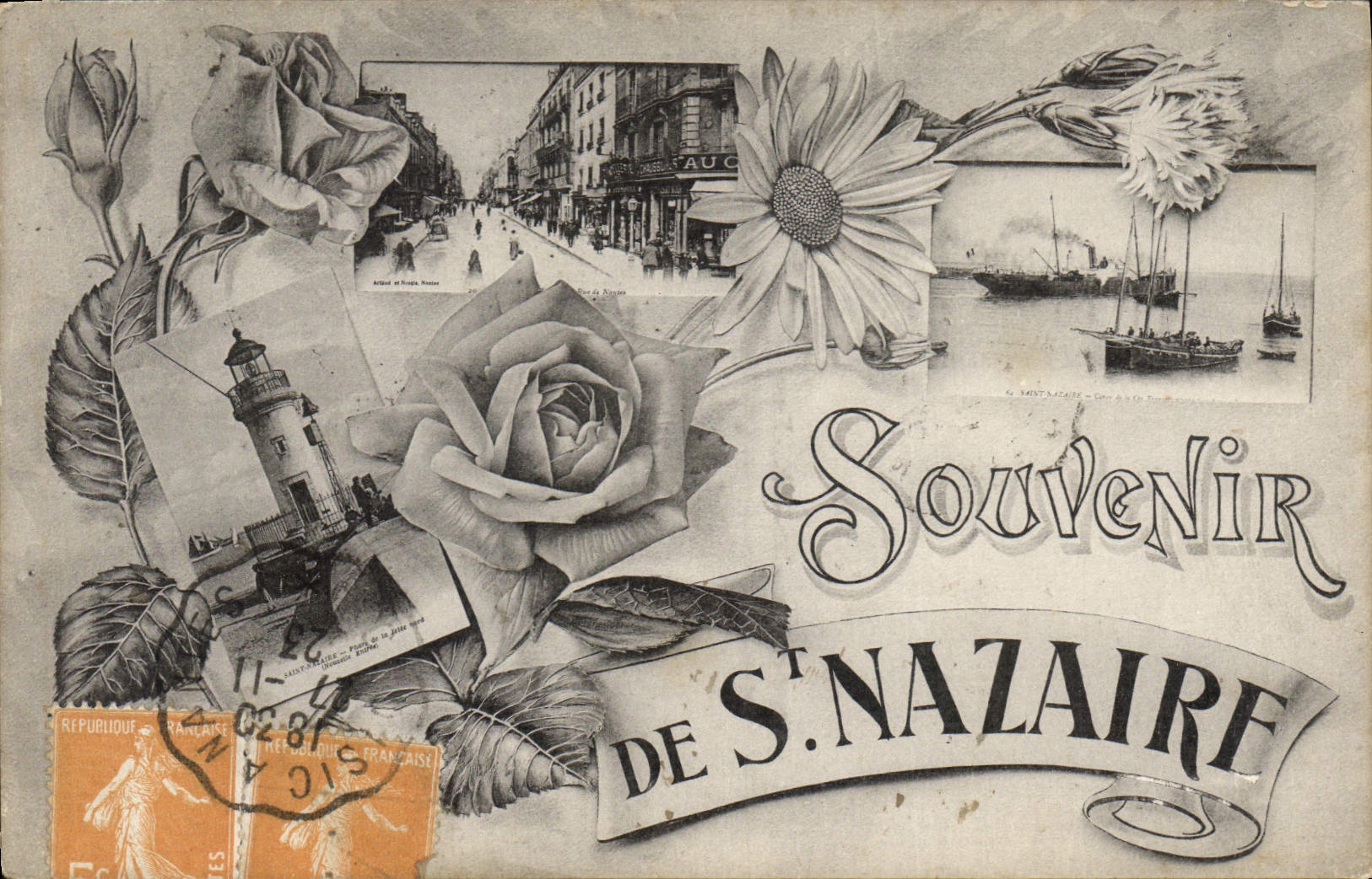 Vintage Postcard Headlight St Nazaire Boats