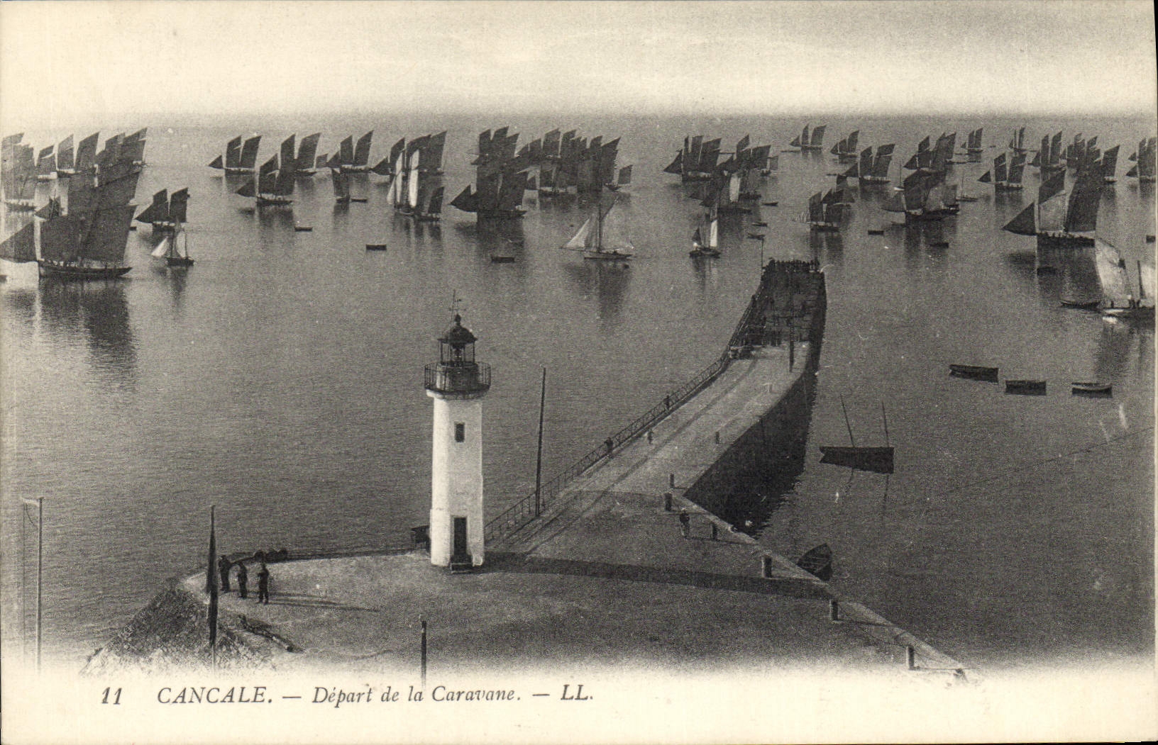 Vintage Postcard Headlight Cancale Departure of the caravan Boats