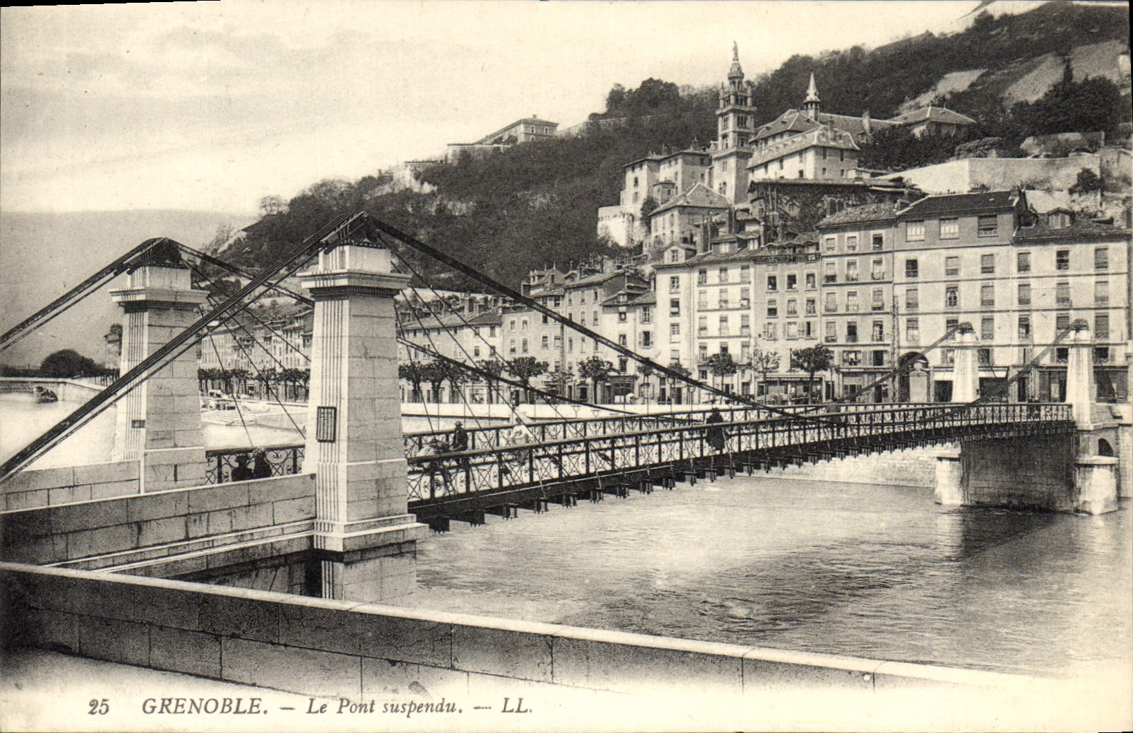 Vintage Postcard Grenoble Suspended bridge
