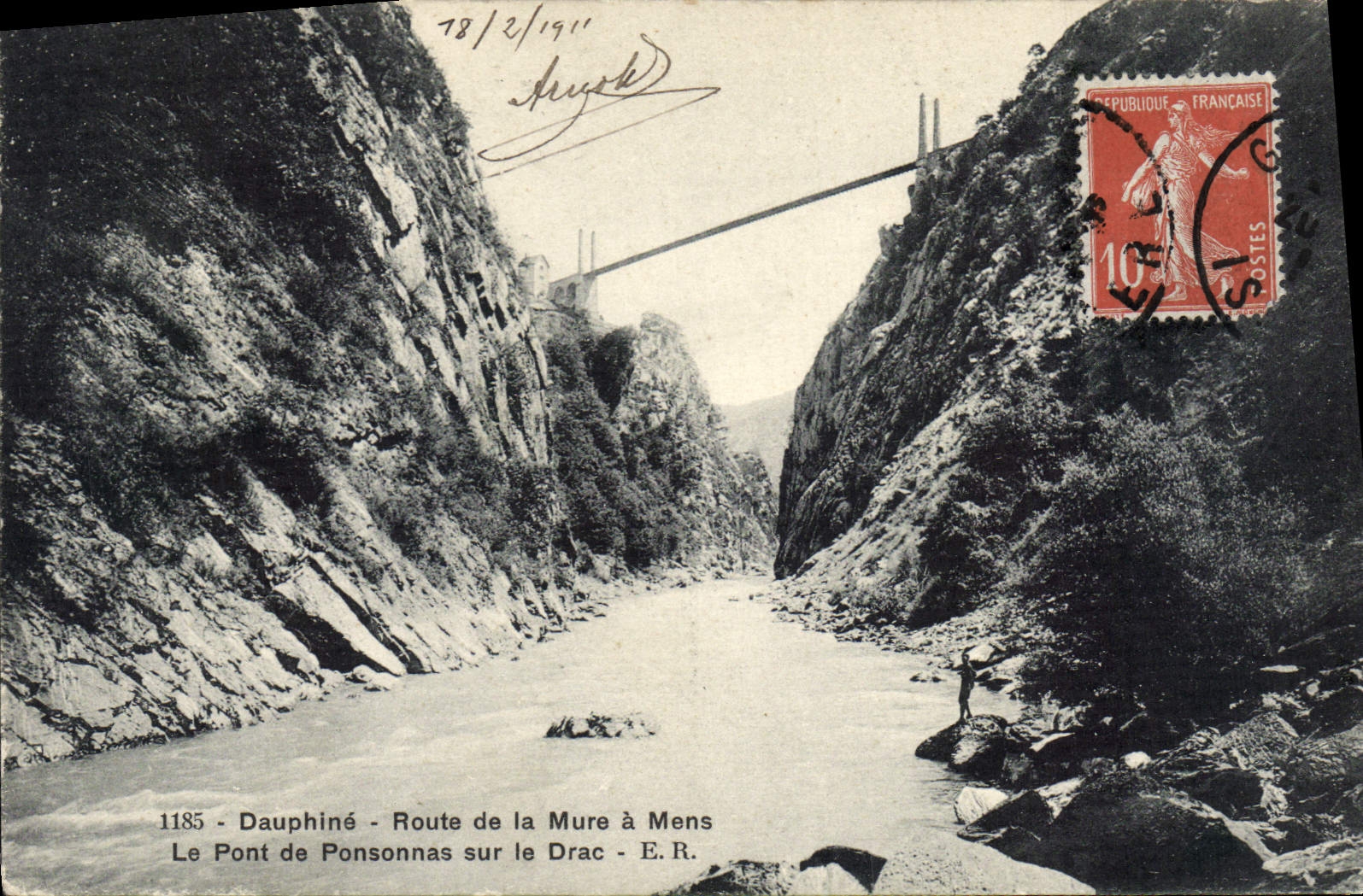 CPA Pont de Ponsonnas sur le Drac Dauphine Route de la Mure a Mens