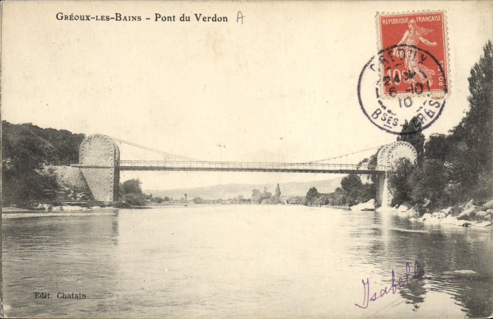 Vintage Postcard Bridge of the Verdon Greoux Baths
